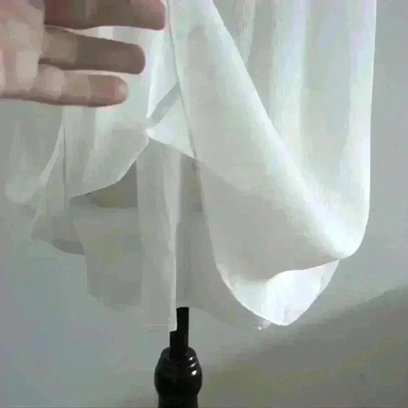 AMAZON | Women's White Lined Ruffled Neck Relaxed  Fit Sleeveless Blouse - Picture 5 of 5